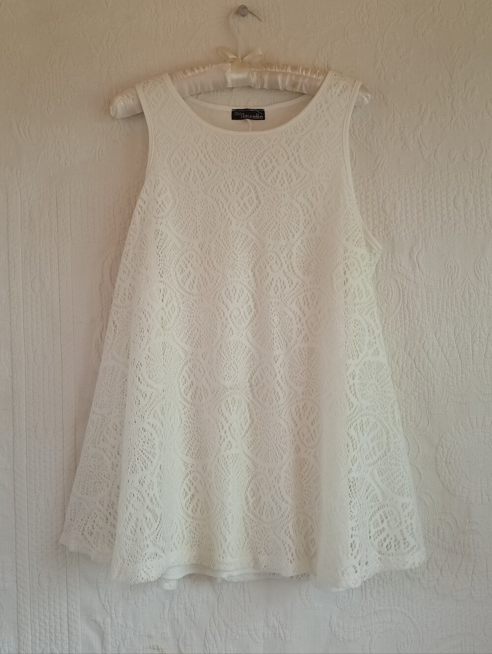 Jm Fluerette White Lace Swing Tank Top Pretty Femme Boho Summer Crew Neck Plus - Picture 10 of 10